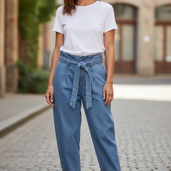 Zara Blue Cropped Jeans with Belt - Picture 3 of 4